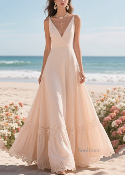 Apricot Exra Large Hem Patchwork Lace Holiday Dress Summer