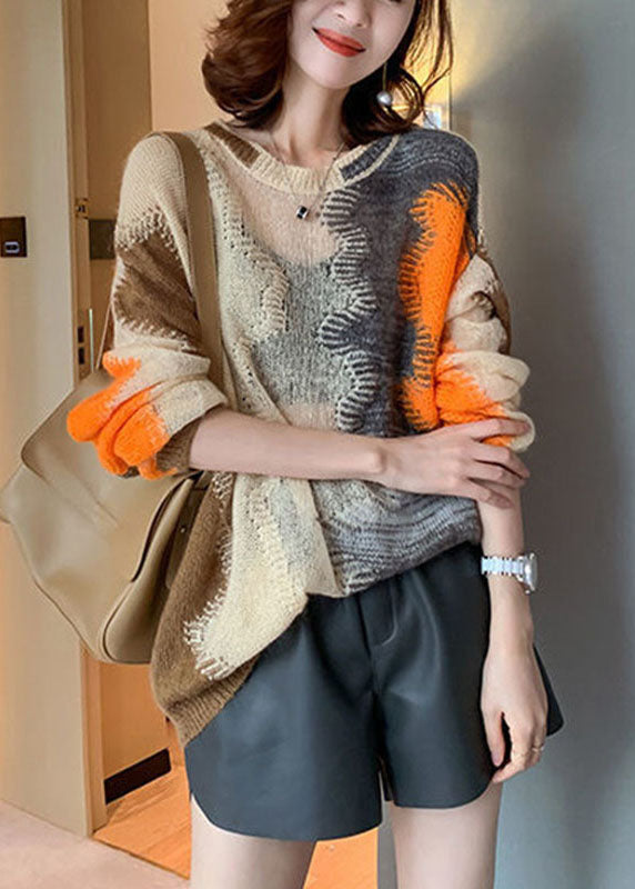 Apricot Hollow Out Loose Fall Knit Sweaters