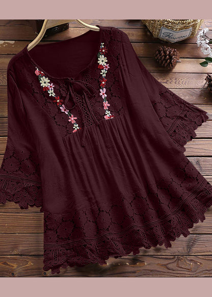 Apricot O Neck Patchwork Lace T Shirt Summer