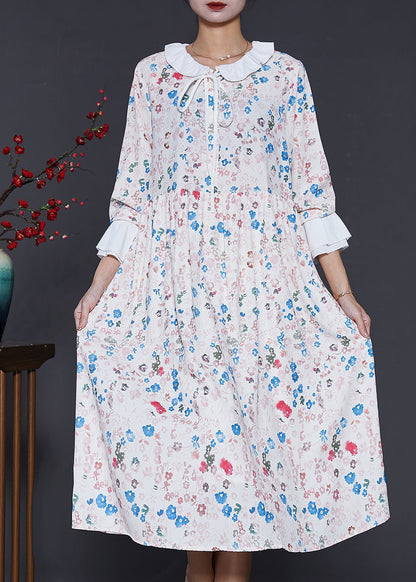 Apricot Peter Pan Collar Print Cotton Dresses Spring