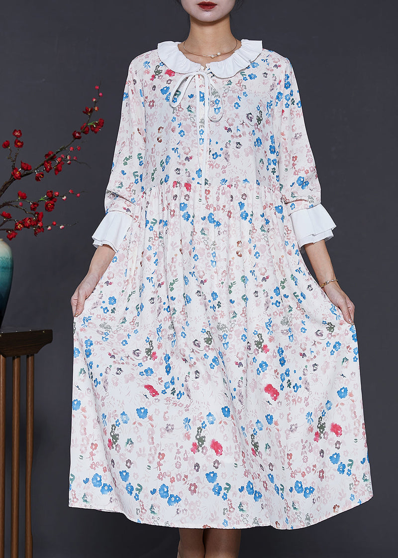 Apricot Peter Pan Collar Print Cotton Dresses Spring