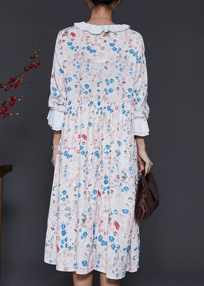 Apricot Peter Pan Collar Print Cotton Dresses Spring