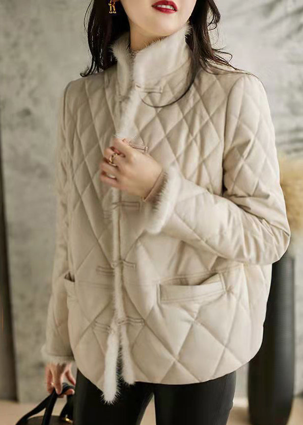 Apricot Pockets Chinese Button Patchwork Cotton Filled Jackets Winter