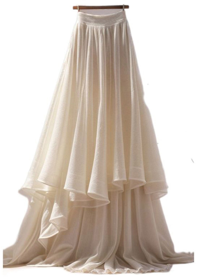 Apricot Wrinkled Cotton Maxi Skirts Summer