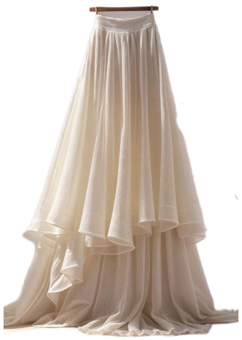 Apricot Wrinkled Cotton Maxi Skirts Summer