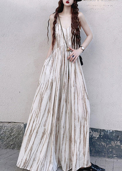 Apricot Striped Exra Large Hem Cotton Vacation Dresses Summer