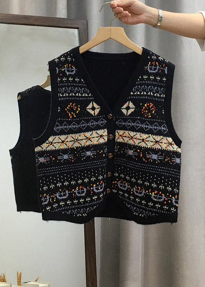 Apricot V Neck Button Knit Vest Tops Sleeveless