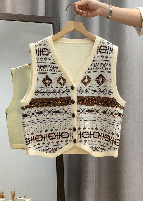 Apricot V Neck Button Knit Vest Tops Sleeveless