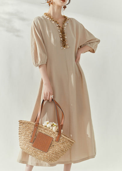 Apricot V Neck Maxi Dresses Fall