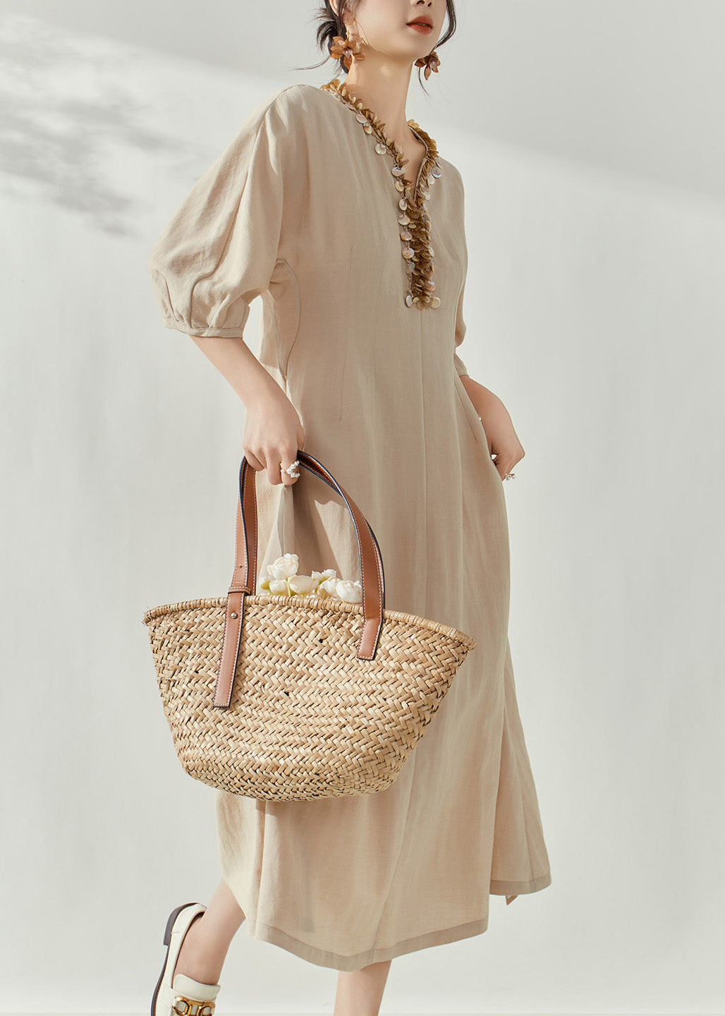 Apricot V Neck Maxi Dresses Fall