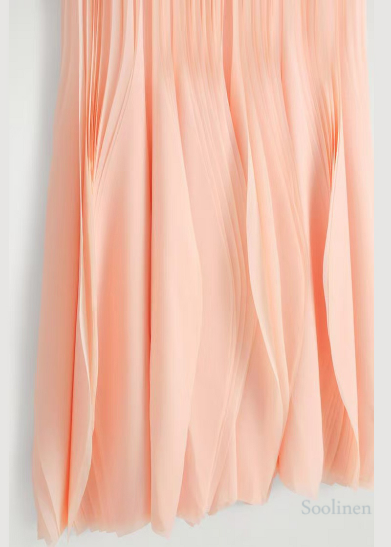 Apricot Wrinkled Chiffon Long Dress Sleeveless