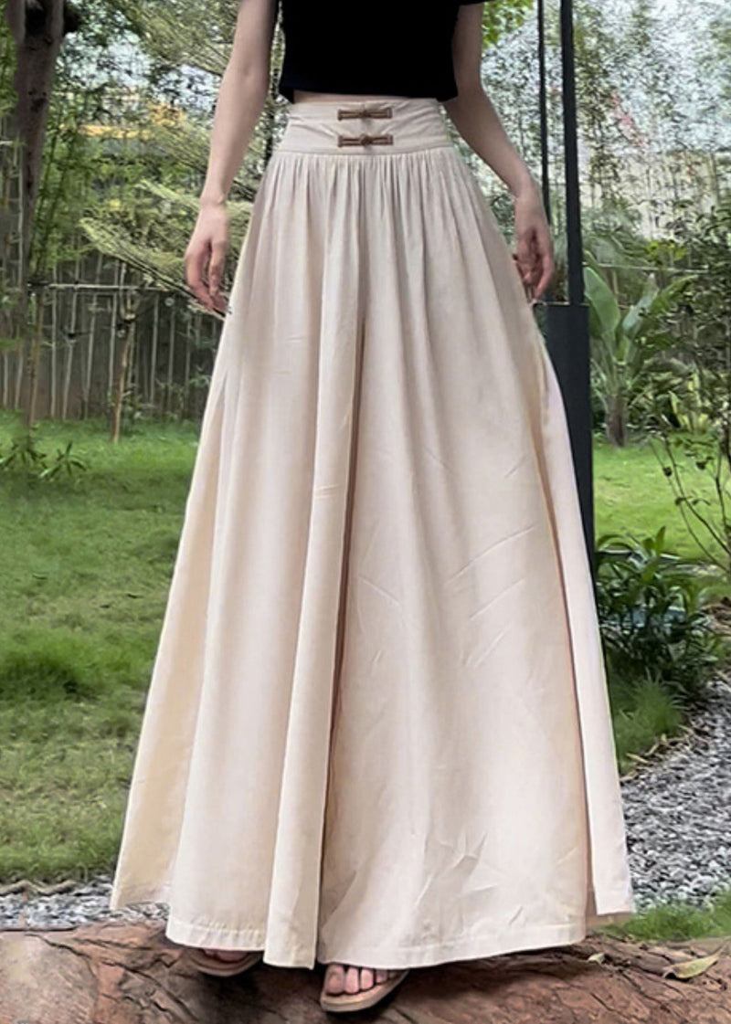 Apricot Wrinkled High Waist Cotton Pants Spring