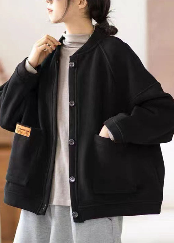 Army Green O-neck Pockets Patchwork O-neck Fleece Coat Winter