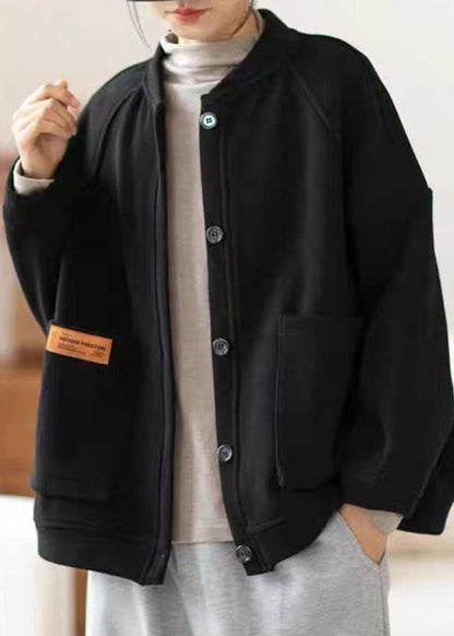 Army Green O-neck Pockets Patchwork O-neck Fleece Coat Winter