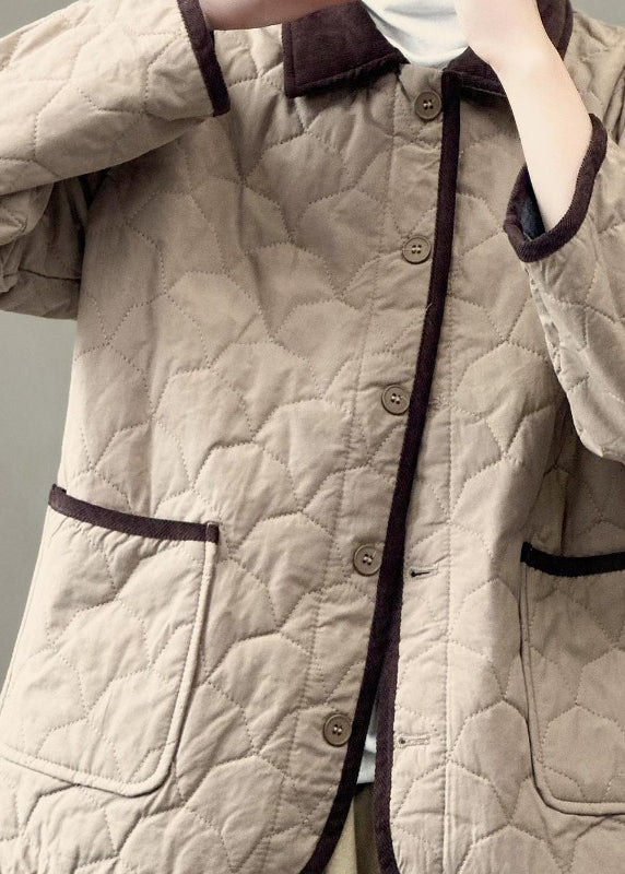 Army Green Peter Pan Collar Pockets Fine Cotton Filled Jackets Winter