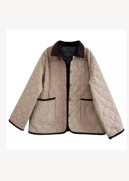 Army Green Peter Pan Collar Pockets Fine Cotton Filled Jackets Winter