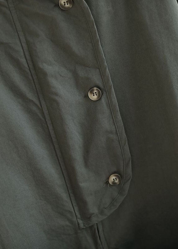 Army Green Zip Up Pockets Cotton Coat Spring