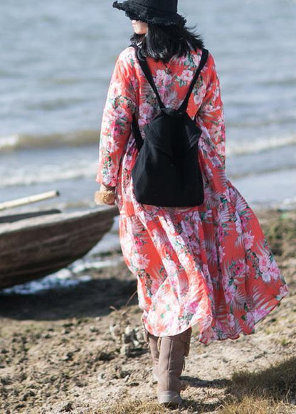Asymmetrical Spring Dresses Sewing Red Print Dresses