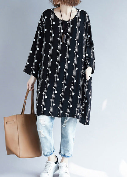 Batwing Sleeve Linen Clothes Neckline Black Loose Dresses Summer