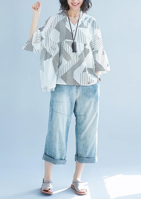 Women Batwing Sleeve v neck cotton Shirts Pakistani Shape white striped baggy shirts Summer