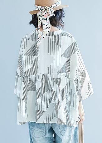 Batwing Sleeve V Neck Cotton Shirts Pakistani Shape White Striped Baggy Shirts Summer