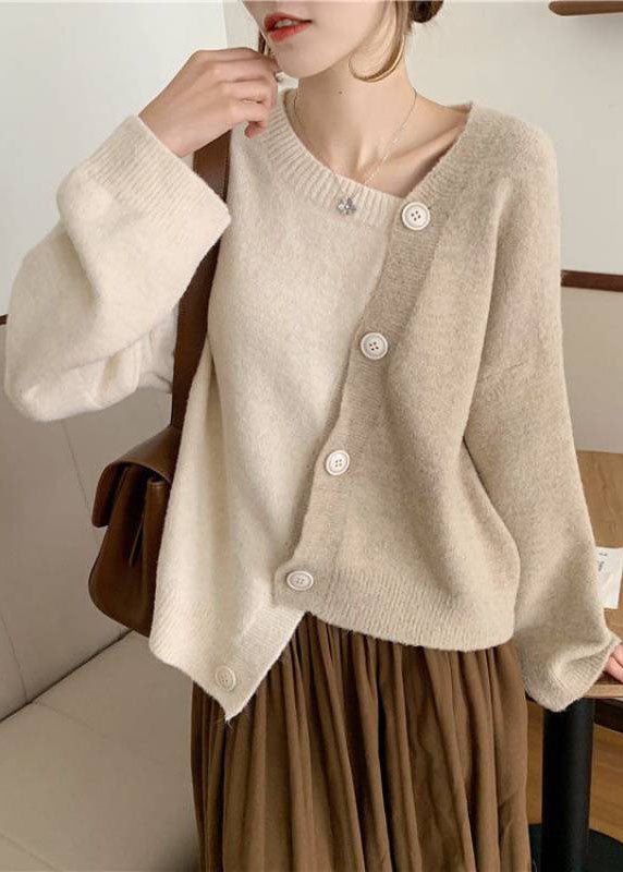 Beige Asymmetrical Button Knit Knit Winter Sweaters