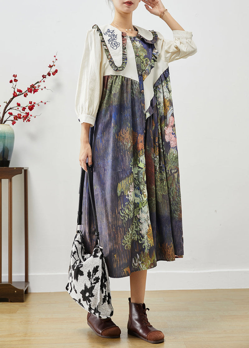 Beige Asymmetrical Patchwork Ruffled Shirt Dresses Fall
