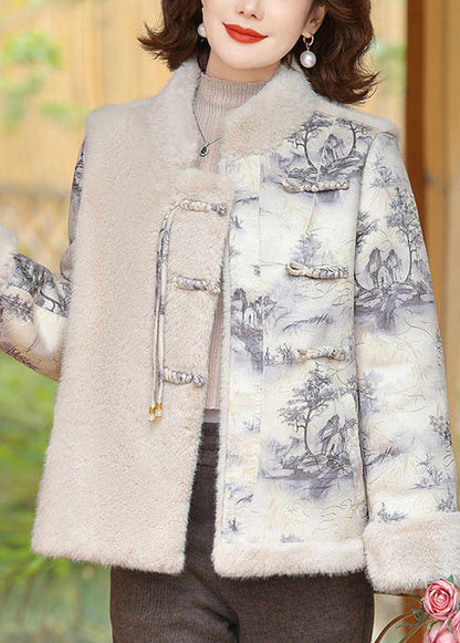 Beige Button Patchwork Mink Velvet Coats Winter