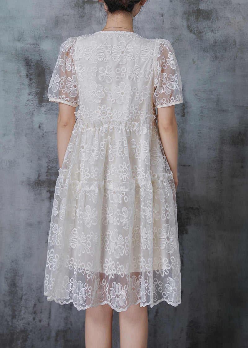 Beige Embroidered Nail Bead Tulle Party Dresses Summer