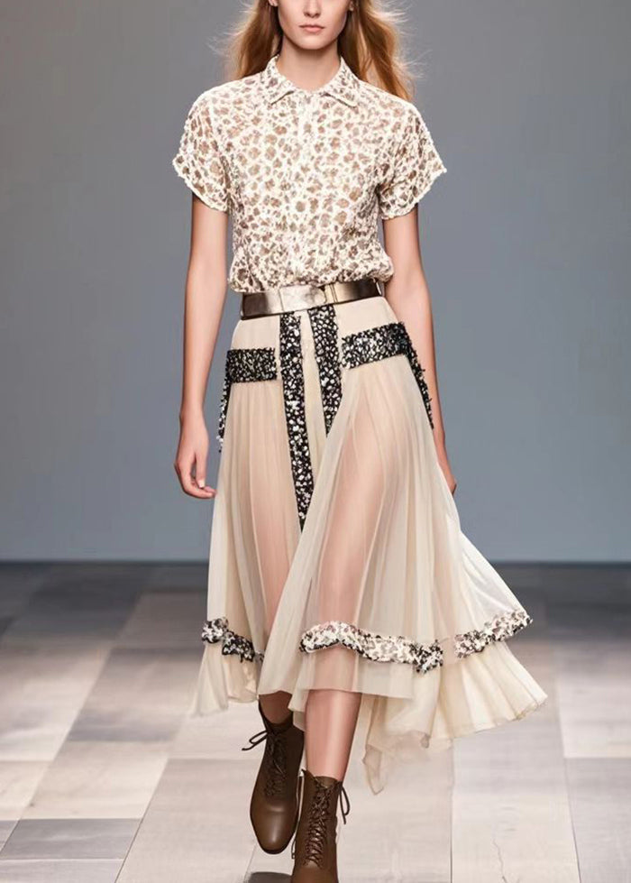 Beige Exra Large Hem Patchwork Silk Holiday Skirt Summer