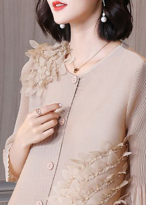 Beige Wrinkled Button a Line Dress Summer