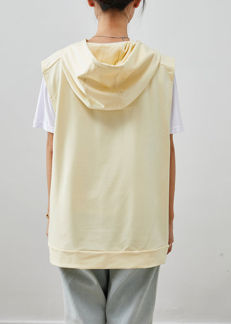 Beige Hooded Pockets Cotton Vest Fall