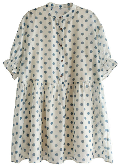 Beige O-neck Dot Print Chiffon Maxi Dresses Half Sleeve