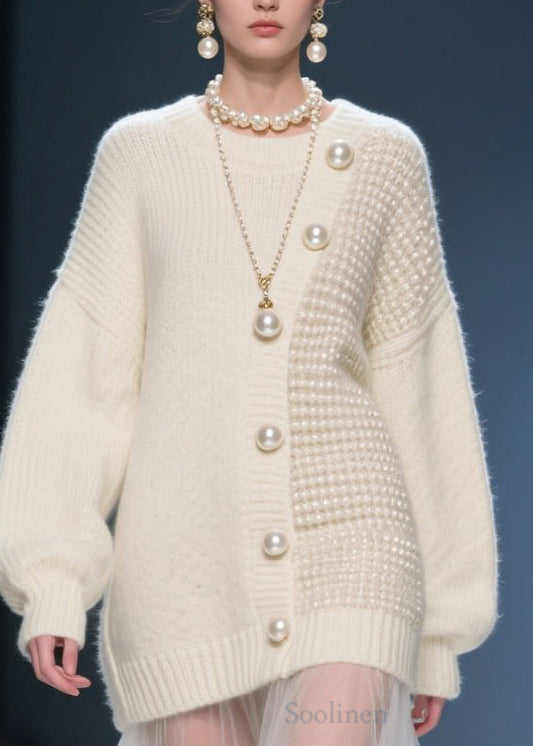 Beige O Neck Tulle Patchwork Knit Sweater Dress Fall