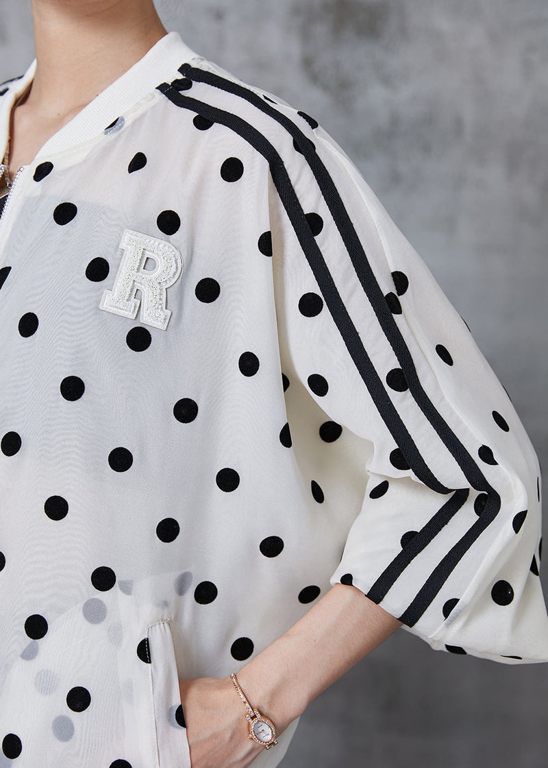Beige Oversized Dot Print Spandex Jackets Fall