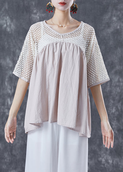 Beige Oversized Patchwork Cotton Shirts Summer