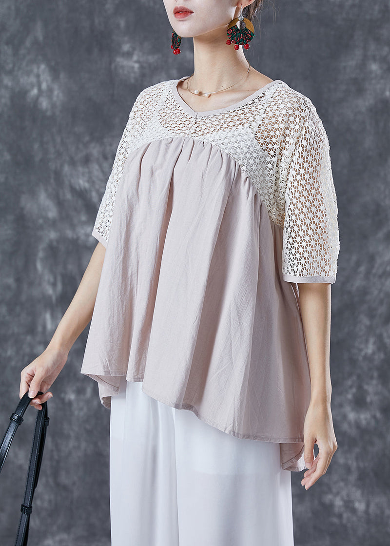 Beige Oversized Patchwork Cotton Shirts Summer