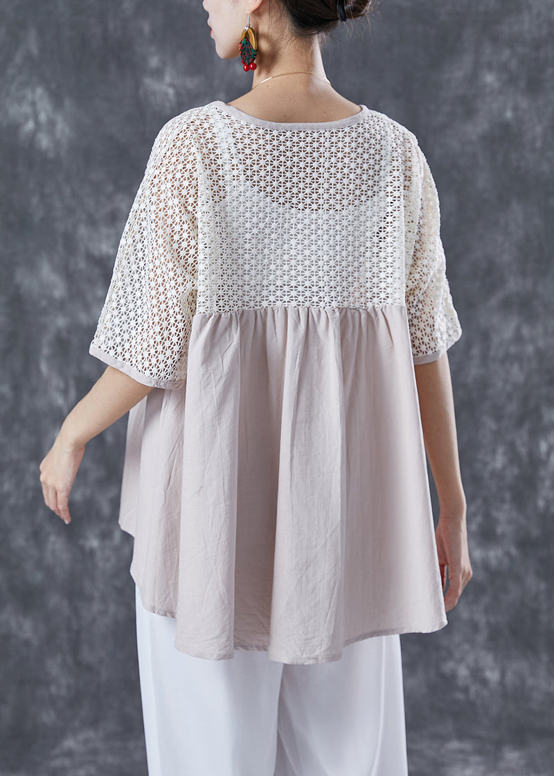 Beige Oversized Patchwork Cotton Shirts Summer