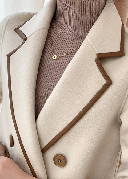 Beige Peter Pan Collar Double Breast Woolen Coat Fall