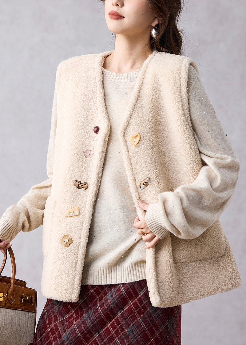 Beige Pockets Cozy Faux Fur Waistcoat Winter