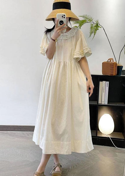 Beige Ruffled Patchwork Cotton Long Dresses Summer