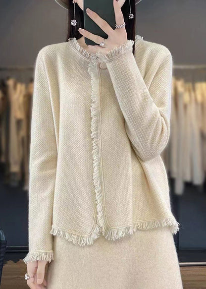 Beige Button Knit Cotton Cardigans Spring