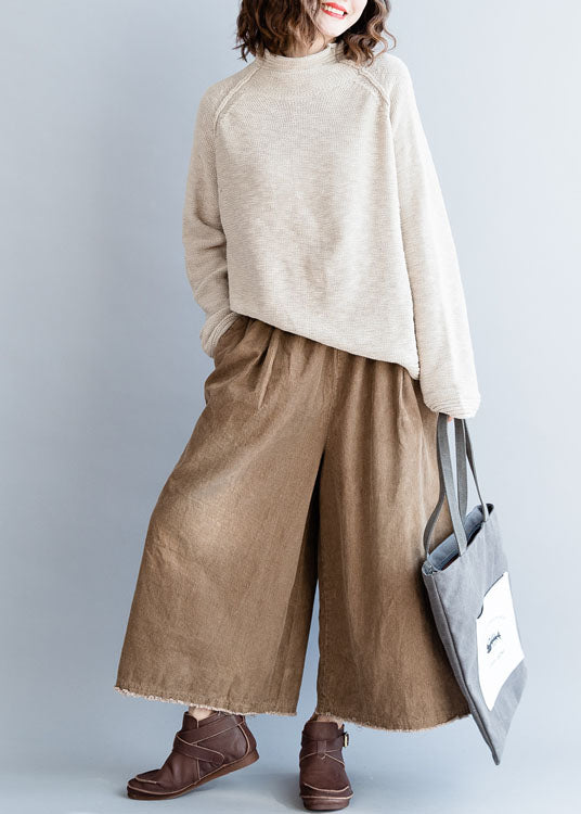 Beige Button Woolen Knit Sweaters Spring