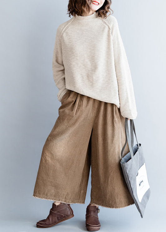 Beige Button Woolen Knit Sweaters Spring