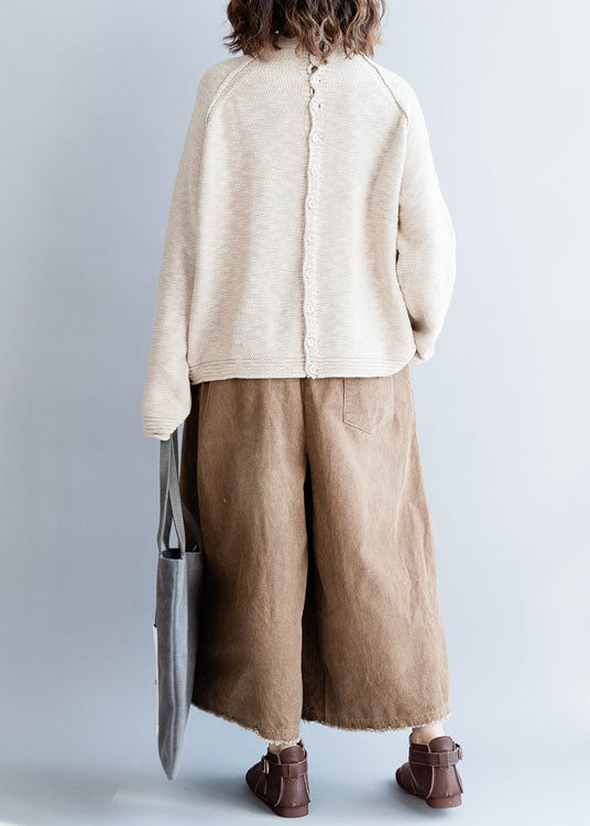 Beige Button Woolen Knit Sweaters Spring