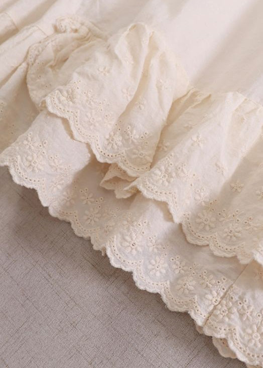 Beige Ruffled Cotton Dresses Long Sleeve