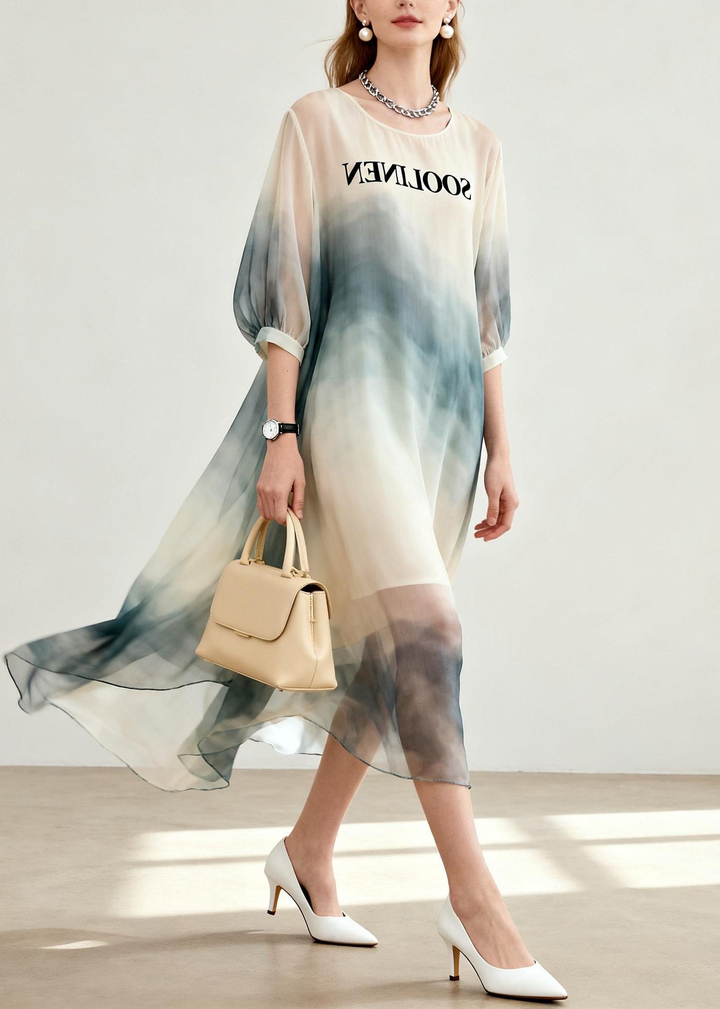 Beige Tie Dye Chiffon Vacation Dresses Summer