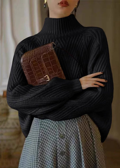Beige Turtleneck Cozy Cotton Knit Sweaters Fall