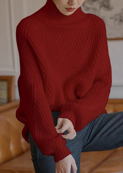 Beige Turtleneck Cozy Cotton Knit Sweaters Fall