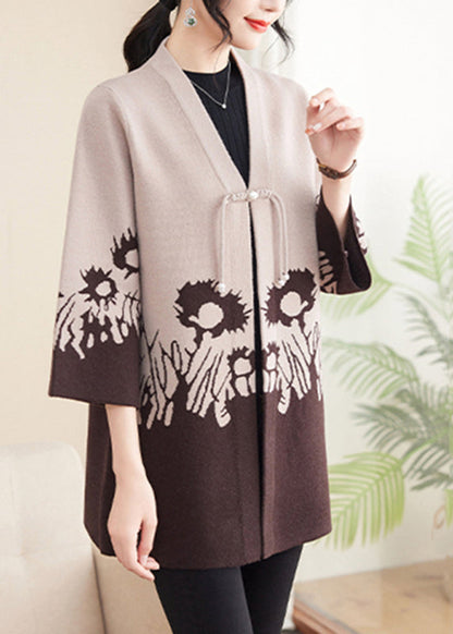 Beige V Neck Cotton Knit Cardigans Spring